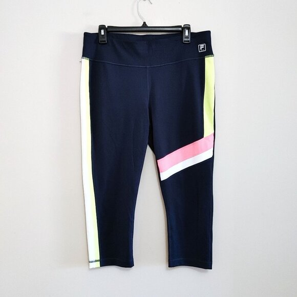 Fila Sport Cropped Capri Leggings Women's Size Large  Blue Polyester Blend - Picture 1 of 3